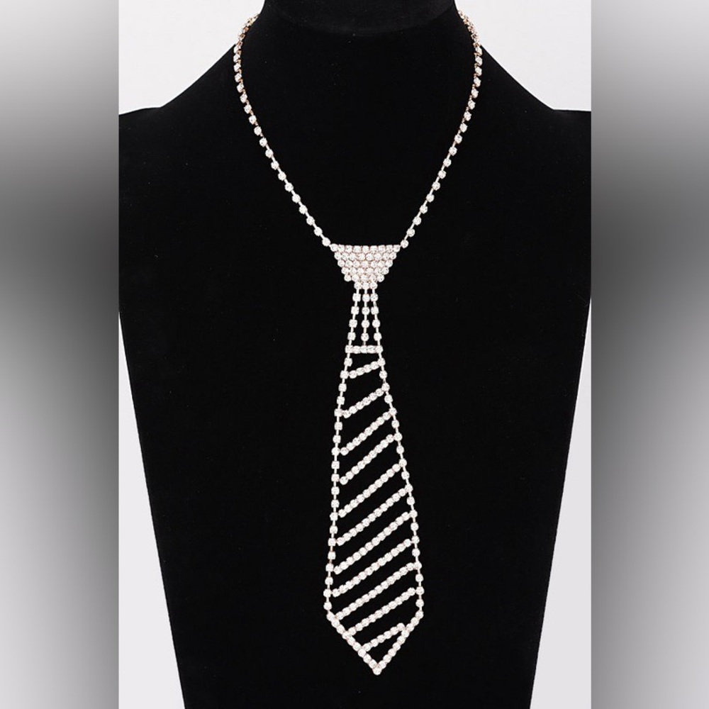 Diagonal Rhinestone Necktie Necklace